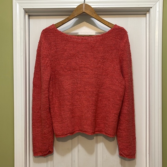 J Jill - linen blend wide scoop neckline pullover sweater - coral - size XL - Picture 2 of 4